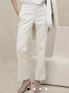Banana Republic Ryan Fit Satin Slim Ankle Trousers – Cream/Ivory – Petite 12